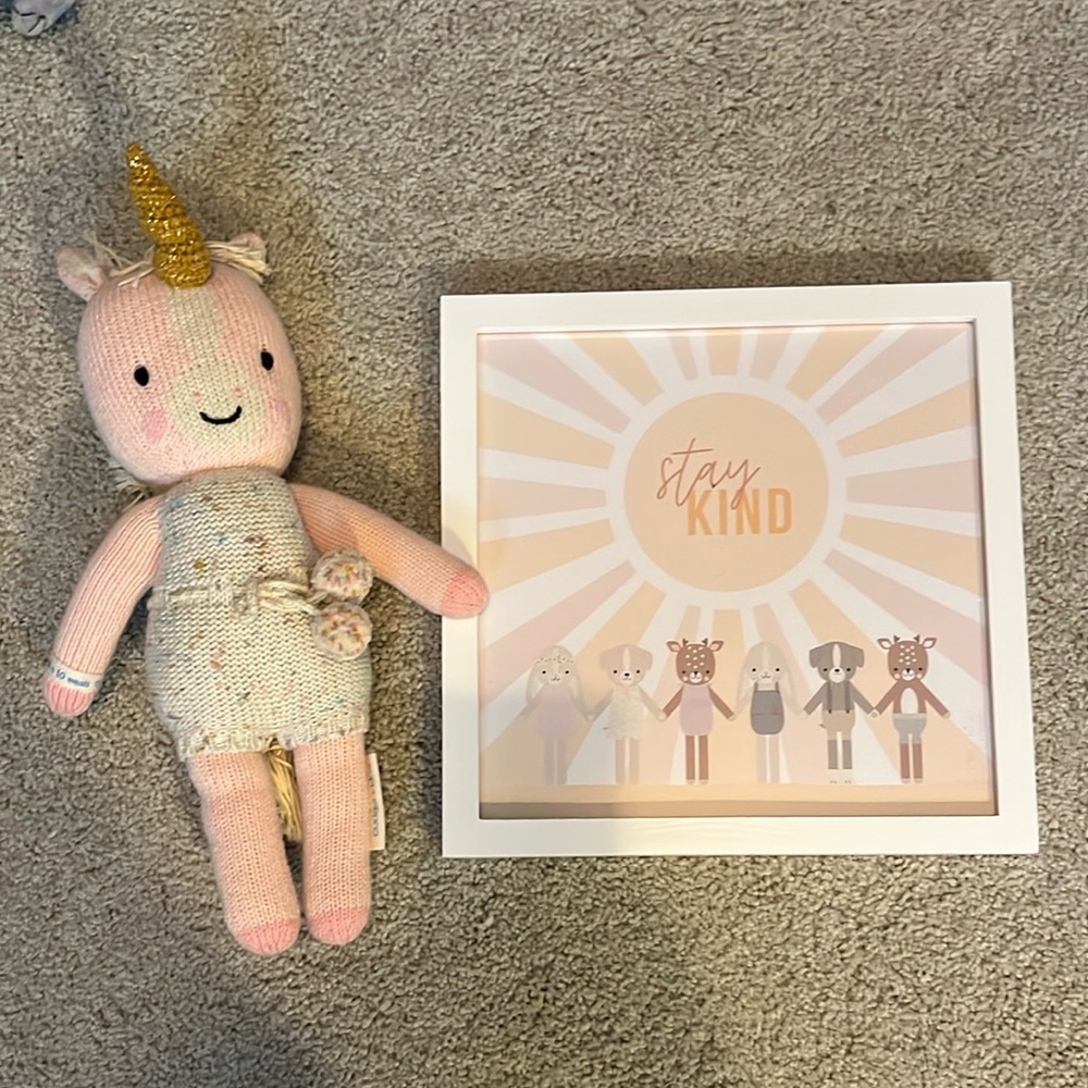 Unicorn Plush Toy and Framed Art Set